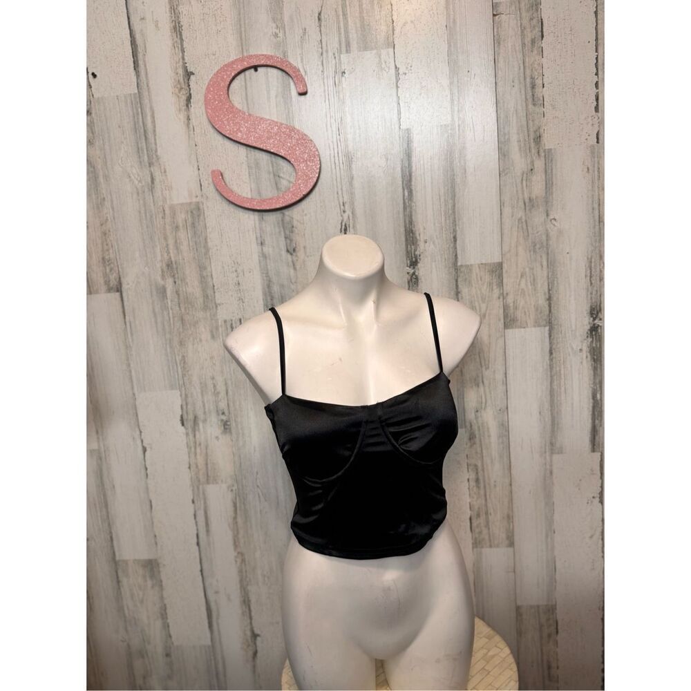 Love University Black Satin Bustier Crop Top – Size S